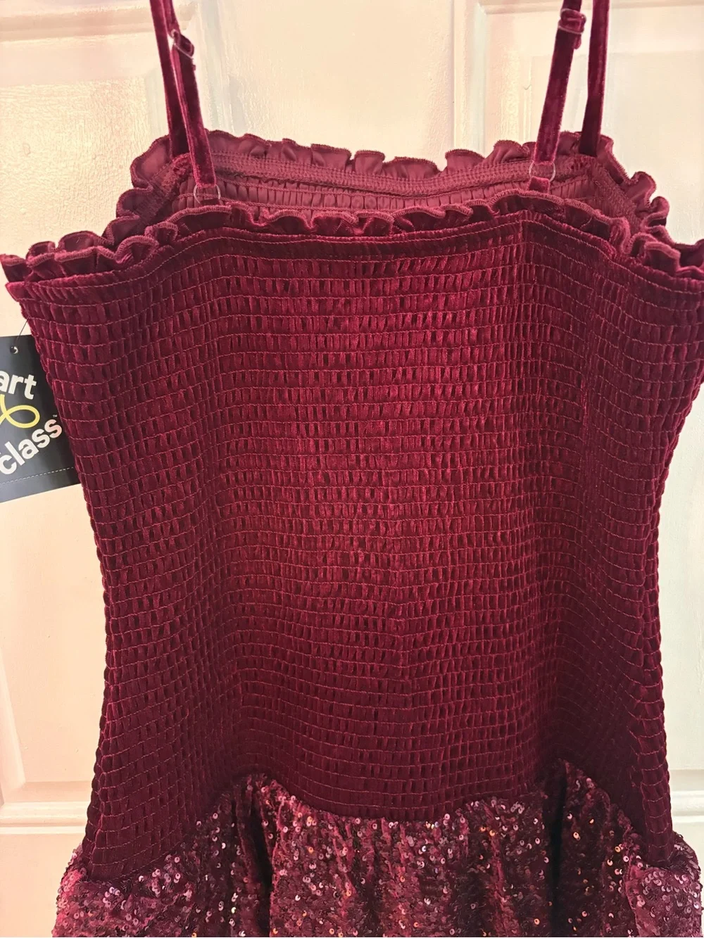 Girl’s sequin, Velvet Textured Dress in Deep Wine